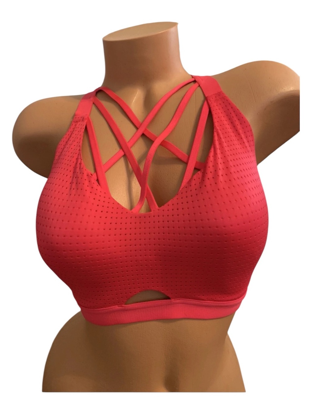 Victoria's secret VSX lightweight sports bra 36C Bright Coral Strappy Athletic